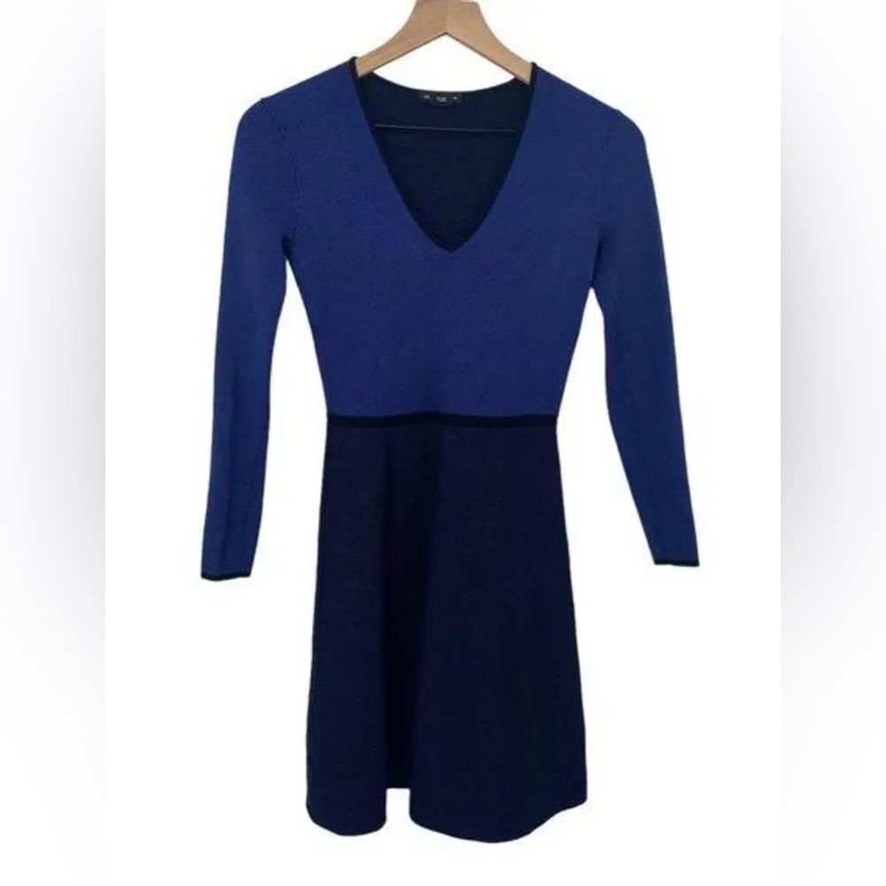 Club Monaco Fit & Flare Mini Sweater Dress Knit Polka Dot Long Sleeve small